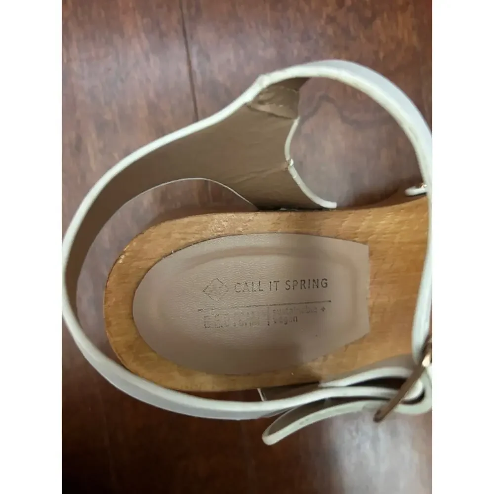 Call It Spring White Vegan Leather Platform Clog Sandals with Studs, Size 8.5